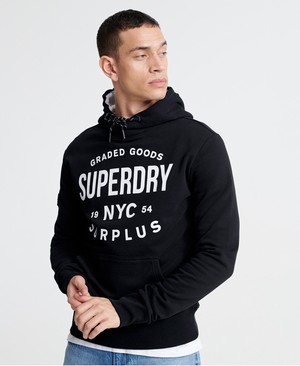 Superdry Surplus Goods Graphic Loopback Férfi Kapucnis Pulóver Fekete | SCWEZ5914